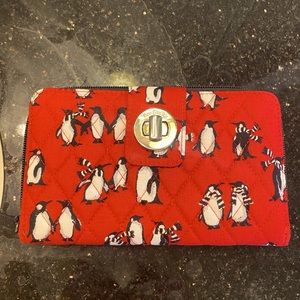 Vera Bradley Turnlock Wallet Red Playful Penguins Christmas